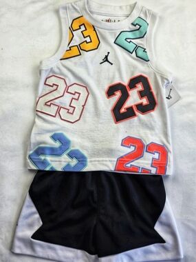 Jordan Kids White Tank & Black Shorts Set with Multicolor 23 Graphics